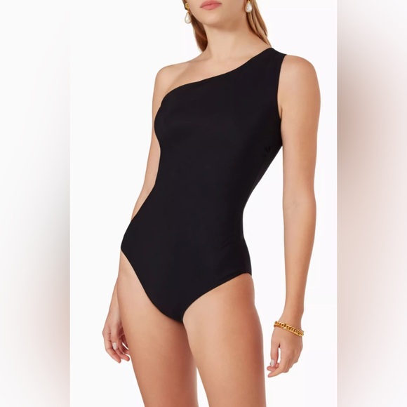 CHIRA BONI women’s black open back Cut out one shoulder swimsuit onepiece XXL/12 - Picture 2 of 11